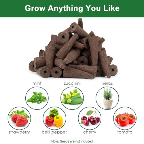 61 Pack Grow Sponges, Replacement Root Growth Sponges Seed Pods Compatible with AeroGarden, Compatible with Hydroponics Growing System Kit, Includes 10 Plant Labels and 1 Tweezers