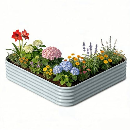 L-Shaped Galvanized Raised Garden Bed, 18" Tall Metal Planter Box - color: Gray, size: L-Shaped