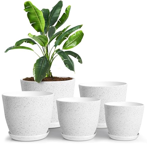 Plant Pots Indoor with Drainage 5 Pack Multi-Size Planters Set Spotty Grey - color: Speckled Grey, size: Pack of 5