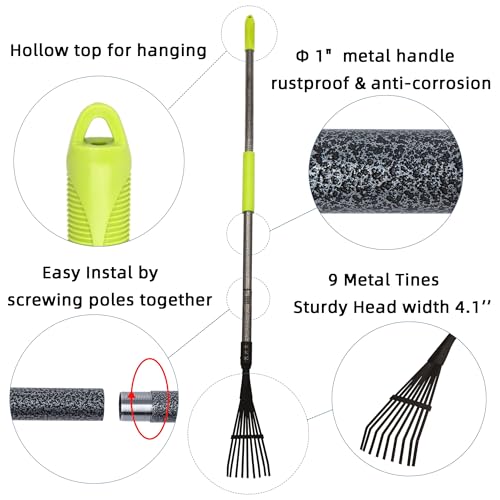 Garden Rake for Leaves, 48" Metal Leaf Rake with Soft Foam Grip