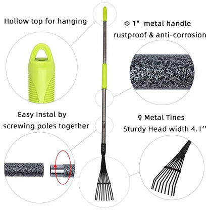 Garden Rake for Leaves, 48" Metal Leaf Rake with Soft Foam Grip