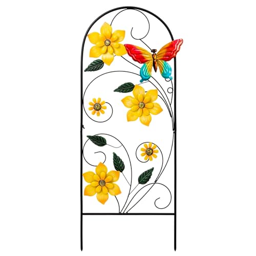 YEAHOME Garden Decor for Outside, 33" Flower Butterflies Decorative Garden Stakes for Spring Garden Decor, Metal Yard Art Stakes for Outdoor Lawn Backyard Porch Decorations - color: Golden Yellow