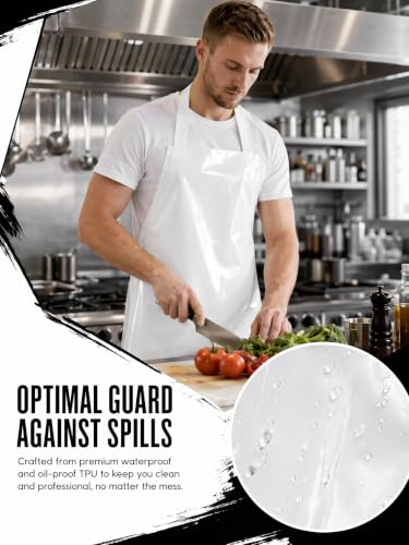 Molaxhome TPU Waterproof Apron Oil-resistant Chef Apron for Unisex Kitchen - color: White