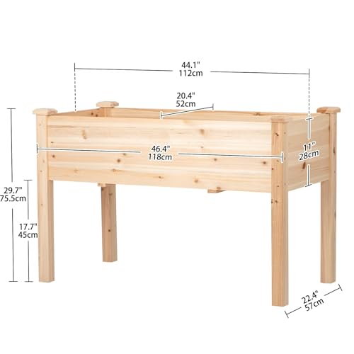 Raised Garden Bed with Legs, 48x24x30 inch Wood Elevated Planter with Protective Liner for Vegetable Flower Herb, Outdoor Planter Box Kit for Balcony Patio Backyard, Natural - size: 48x24x30 in, style: Natural-Single