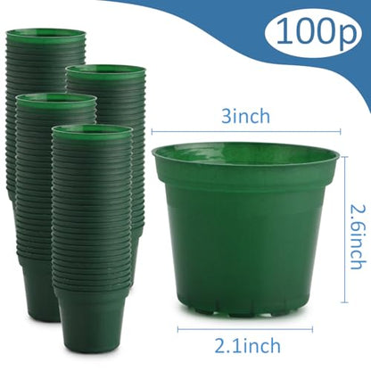 100 Pack 3 Inch Nursery Pots, Thick Small Plastic Plant Pots for Plants - color: Green, size: 3"-100P