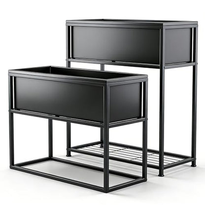 Raised Garden Bed Elevated Planter Box with Legs Black 1 Set - size: Two-piece set