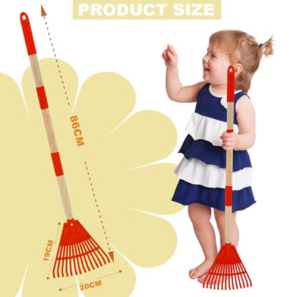 Kids Leaf Rake - 3-Section Adjustable Handle, Lightweight, Wood & Plastic, Small Garden Tool for Children (Red) - color: Red