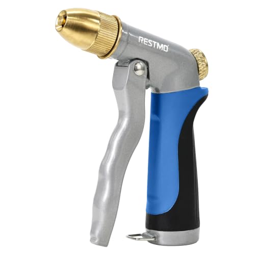RESTMO Metal Water Hose Nozzle, High Pressure Garden Sprayer, Blue - color: Blue
