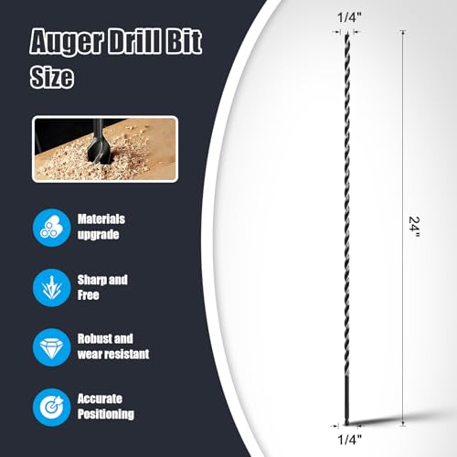 1/4" x 24" Auger Drill Bit for Wood,Hex Shank Tri Flute Drill Bit - size: 1/4"x24"