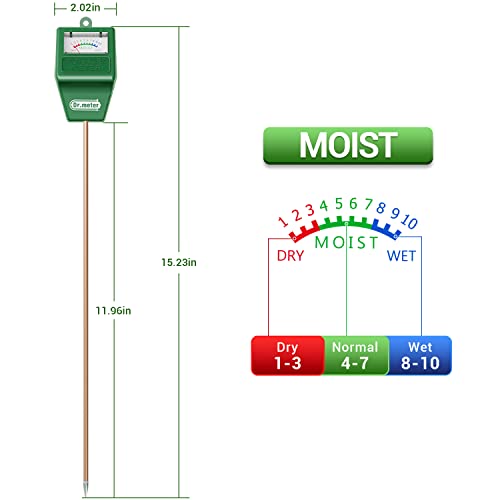 Dr.meter Long Probe Soil Moisture Meter Tester for Plants No Battery Needed - color: Green
