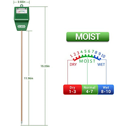 Dr.meter Long Probe Soil Moisture Meter Tester for Plants No Battery Needed - color: Green