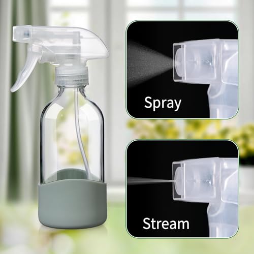 8oz Clear Glass Spray Bottles with Silicone Sleeve for Cleaning Solutions - color: Grass green
