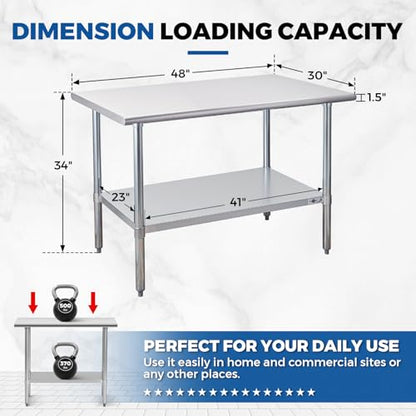 Profeeshaw Stainless Steel Prep Table 30''x48'' NSF Commercial Workbench - color: No Backsplash, size: 30''x48''
