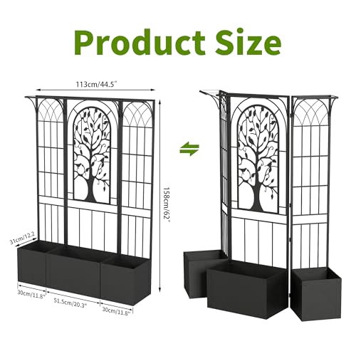 Metal Planter Box with Trellis, Outdoor Raised Garden Bed, Black - color: Black
