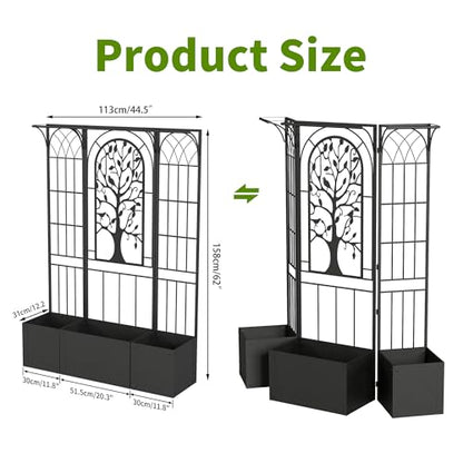 Metal Planter Box with Trellis, Outdoor Raised Garden Bed, Black - color: Black