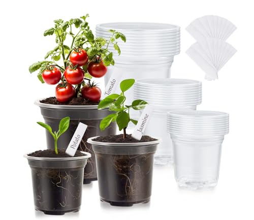 30 Pack Clear Nursery Plant Pots, 3.5/4/5 In with Drainage Holes, 20 Labels - size: 3.5/4/5 in-30p