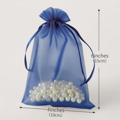 YHJZ 100PCS Navy Blue Organza Bags, 4x6 Inches Small Mesh Bags Drawstring, Jewelry Gift Bags for Birthday, Wedding, Graduation Party Favors - color: Navy Blue