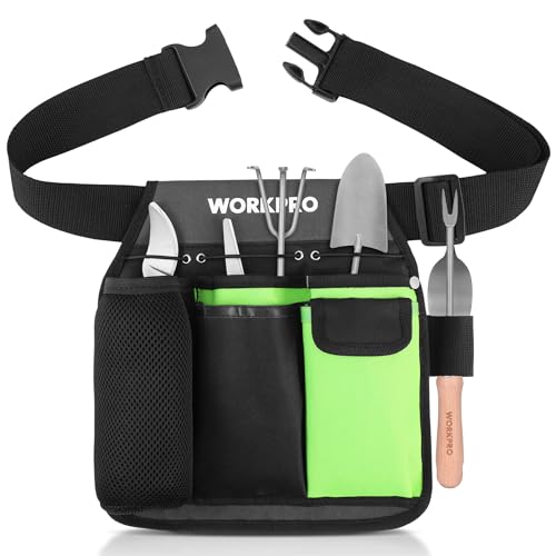 WORKPRO Garden Tool Belt, 5-Pocket Gardening Tool Pouch with Waist Strap