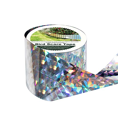 OFFO Bird Scare Tape, 430 Feet x 2 in Dual-Sided Bird Reflective Tape for Outside, Keep Birds Away from Trees, Garden, Farms, Orchard or Courtyard - size: 430 ft × 2 in