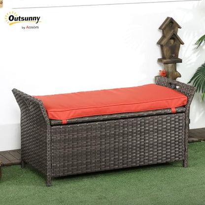 Outsunny 29 Gallon Patio Wicker Storage Bench Outdoor PE Rattan Red - color: Red