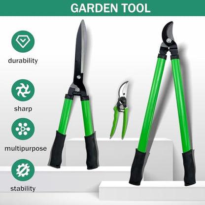 iMeshbean 3 Pieces Garden Tools Set Lopper & Pruning Shear & Tree Trimmer Pruner Ideal for Indoor & Outdoor Gardening, Branch Cutting & Plant Trimming - color: Green