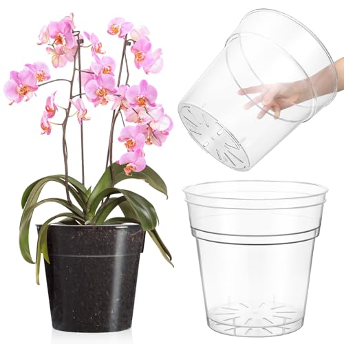 Baderke 3 Pack Nursery Pots Plastic Orchid Pot Extra Large Nursery Container with Holes for Plants(Clear,9.8 Inch) - size: 9.8 Inch
