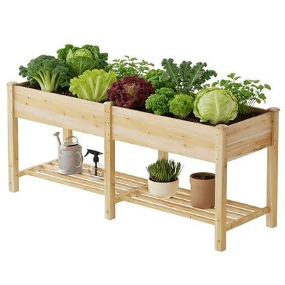 Raised Garden Bed Elevated Wood Planter Box with Shelf Garden Planter - color: Natural, size: 72*24*30.5IN