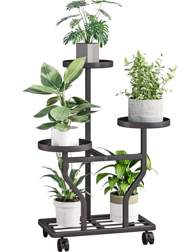Plant Stand with Wheels, Black 3 Tier Metal Plant Shelf for Indoor Outdoor - color: Black, size: 3 Tier