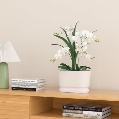 8.9" Rectangular Ceramic Planter with Drainage and Saucer, White - color: Matte White, size: Medium