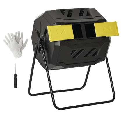 Outsunny Tumbling Compost Bin 360° Dual Chamber 43 Gallon, Yellow - color: Yellow