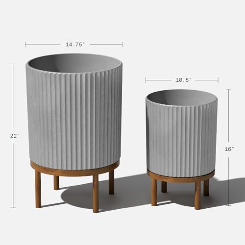 Veradek Demi Series Raised Duo Planters - Set of 2 Planters with Stands - color: Gray/Brown, size: Bundle