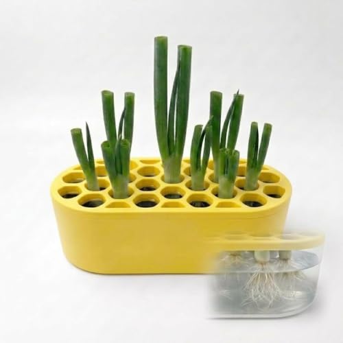 Mini Green Onion Regrower Kit, Hydroponic Scallion Planter Box with Hexagonal Honeycomb Lid, Soil-Free Indoor Herb Water Propagation Tub for Kitchen Countertop,Yellow - color: Yellow