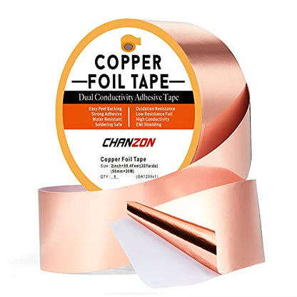 CHANZON Copper Foil Tape 50mm 2inch x 98ft Double Sided Conductive Adhesive - size: 9) 2inch x 98.4ft