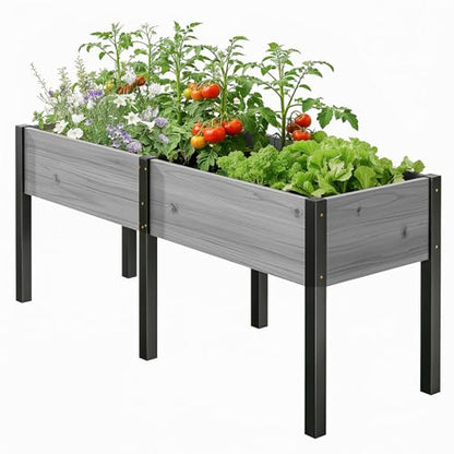 SUNYRISY Dual Wooden Raised Garden Bed Outdoor with Metal Legs