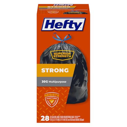 Hefty Strong 30 Gallon Trash Bags with Drawstrings, Black, Unscented, 28ct - size: 28 Count (Pack of 1)