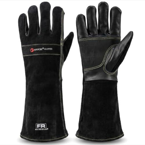 Leather Welding Gloves, Fireplace Glove,Fire & Heat Resistant, L - color: Black 1 Pair, size: Large