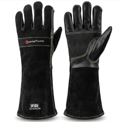 Leather Welding Gloves, Fireplace Glove,Fire & Heat Resistant, L - color: Black 1 Pair, size: Large
