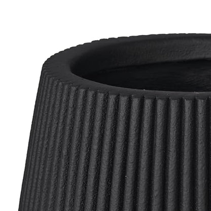 16" Pear-Shaped Fluted Planter - Handmade Fiberglass Composite - color: Black, size: Pear-shaped