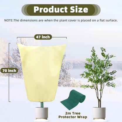 3 Packs Plant Covers Freeze Protection Frost Cloth for Outdoor Plants, 47'' x 70'' 2.47oz/yd² Frost Cloth Blankets with Zipper Drawstring, Winter Tree Covers for Plants Fruit Raised Bed Animal - size: 47''x 70''-3PCS