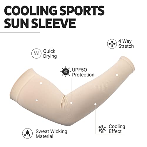 HEGCOIIE UV Sun Protection Arm Sleeves for Men & Women - Tattoo Cover Up - UPF 50 Cooling Sleeve for Golf, Cycling - color: 5 Pairs - Skin Tone