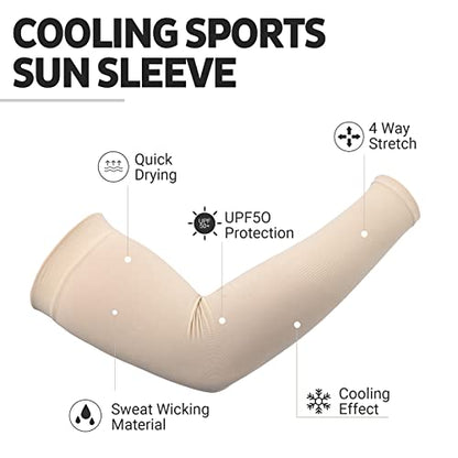 HEGCOIIE UV Sun Protection Arm Sleeves for Men & Women - Tattoo Cover Up - UPF 50 Cooling Sleeve for Golf, Cycling - color: 5 Pairs - Skin Tone