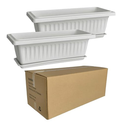 19 Inch Rectangular Plastic Planters, Set of 2, White Window Flower Boxes - color: White