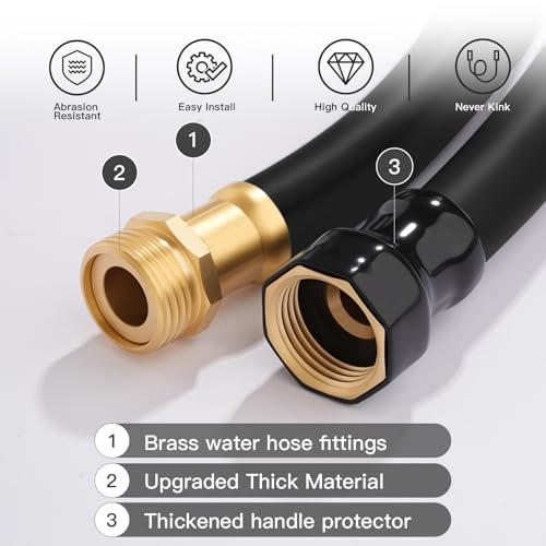 Garden Hose 5/8"x 50ft Brass Rubber Heavy Duty Water Hose 600 PSI Black - color: Black, size: 50FT