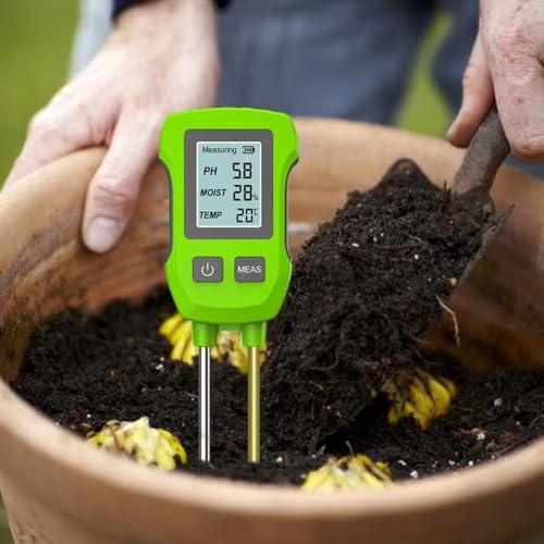 Digital Soil Tester, Multifunctional High Accuracy Soil Fertility PH Temperature Sunlight Moisture Light Meter, Soil Humidity Detector(Green)