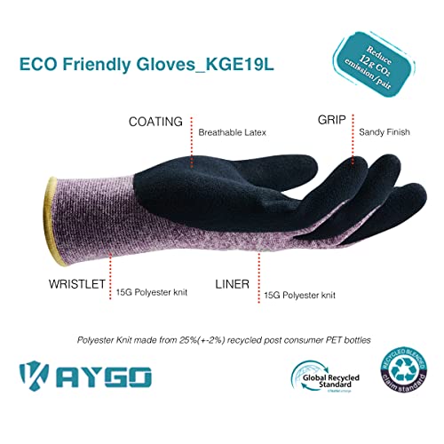 KAYGO Women's Work Gloves, Sandy Latex Grip, Breathable - color: Purple, size: Small