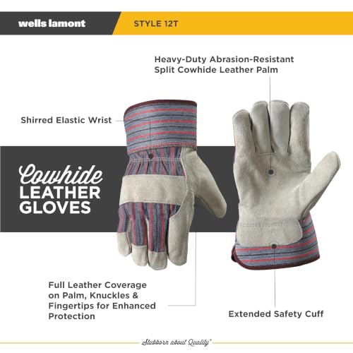 Wells Lamont Men's Safety Cuff Work Gloves, Split Cowhide Leather, Large - size: Large (Pack of 1)