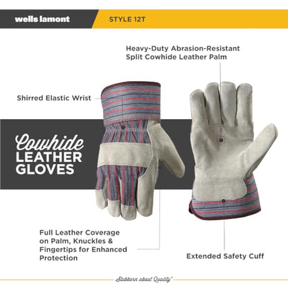 Wells Lamont Men's Safety Cuff Work Gloves, Split Cowhide Leather, Large - size: Large (Pack of 1)