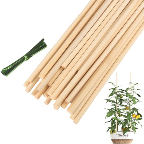 28 PCS Bamboo Plant Stakes, 18 Inches Wooden Plant Stakes for Indoor Plants, Gardening Floral Potted Plant Support Stakes with Strapping Tapes
