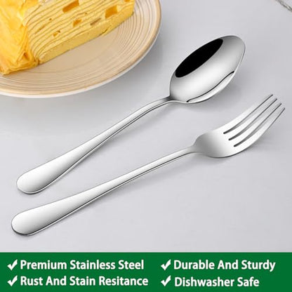 DEHOV 8 Inch Stainless Steel Silverware Dinner Forks Set of 8 - color: Silver