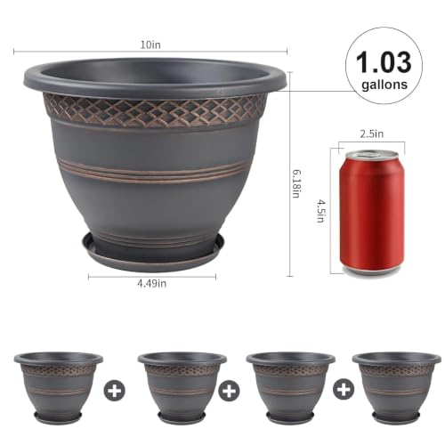 Usocik 10 Inch Plant Pots, 4 Pack, Copper Plaid - color: Copper
